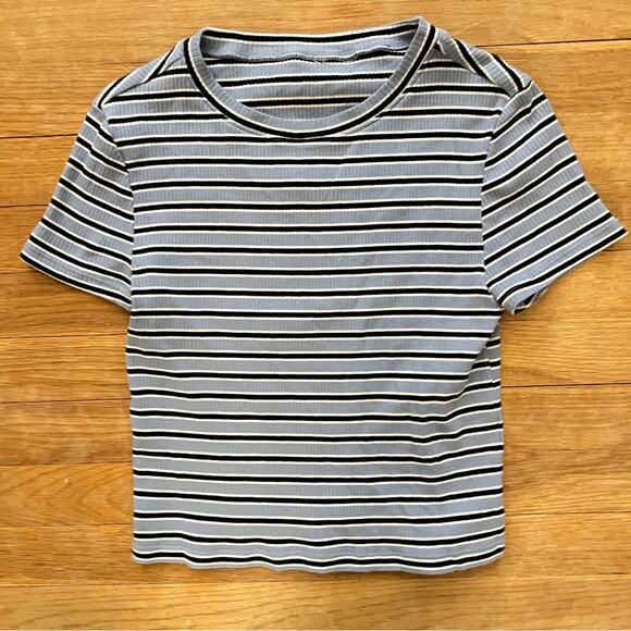 Blue striped short sleeve t-shirt shirt tip size XXS  B4 - Picture 1 of 3